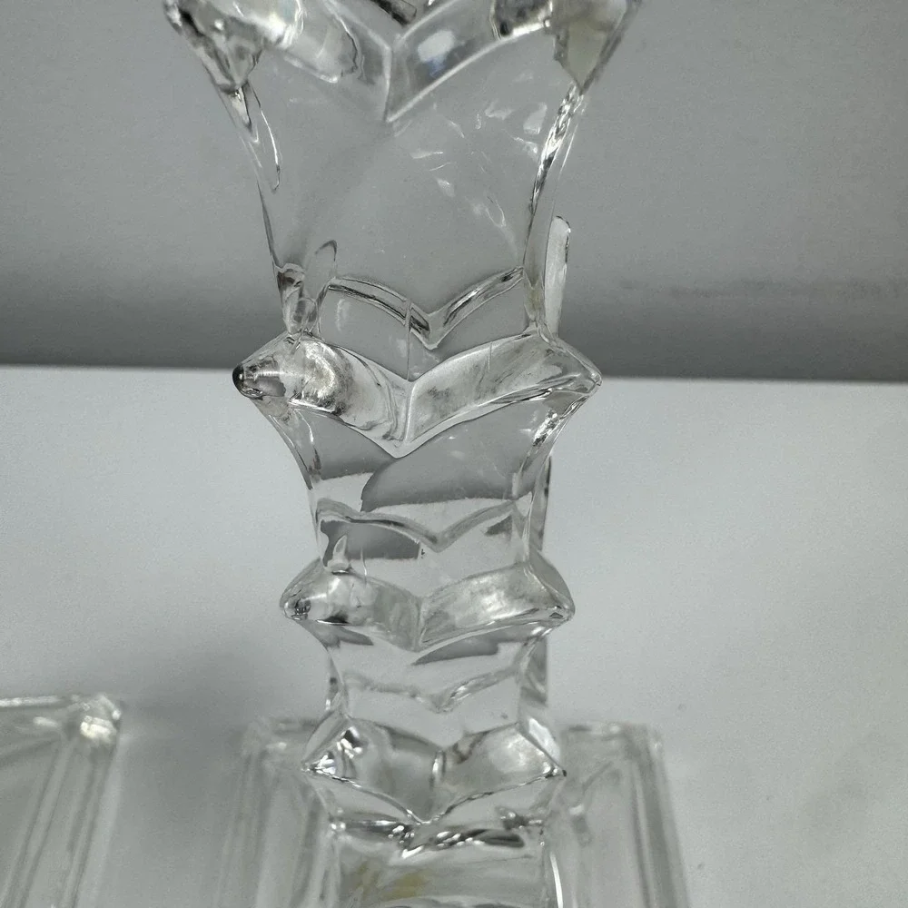 Vtg 1980s Crystal Clear Lead Crystal Candlesticks Pair USA Art Deco Style‎